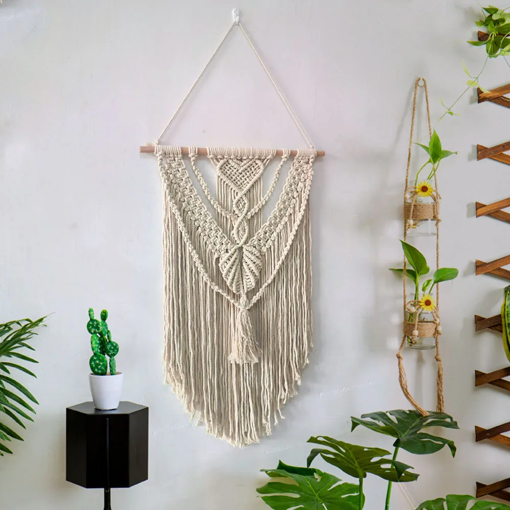 

Nordic Style Macrame Wall Hangings Hand-woven Cotton Beige Tapestries