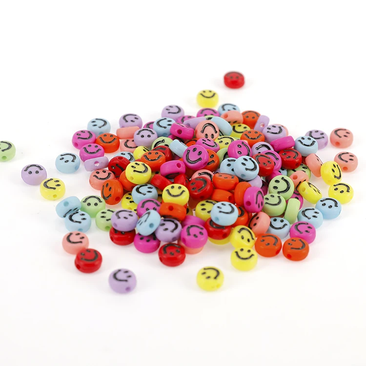 

650Pcs Multicolor Acrylic Black Smiling Face Round Beads for Jewelry Making
