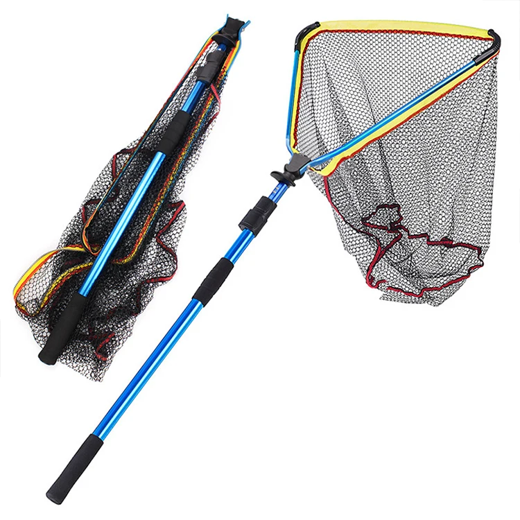 

wholesale aluminum alloy fly large telescopic fish fishing landing nets for sale, Black