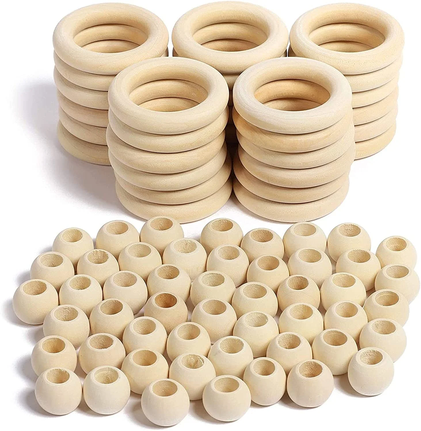 

Tailai 20mm Natural Wood Rings Wooden Hoop Macrame Wall Hanging Craft Unfinished Wooden Loose Beads DIY for Kids