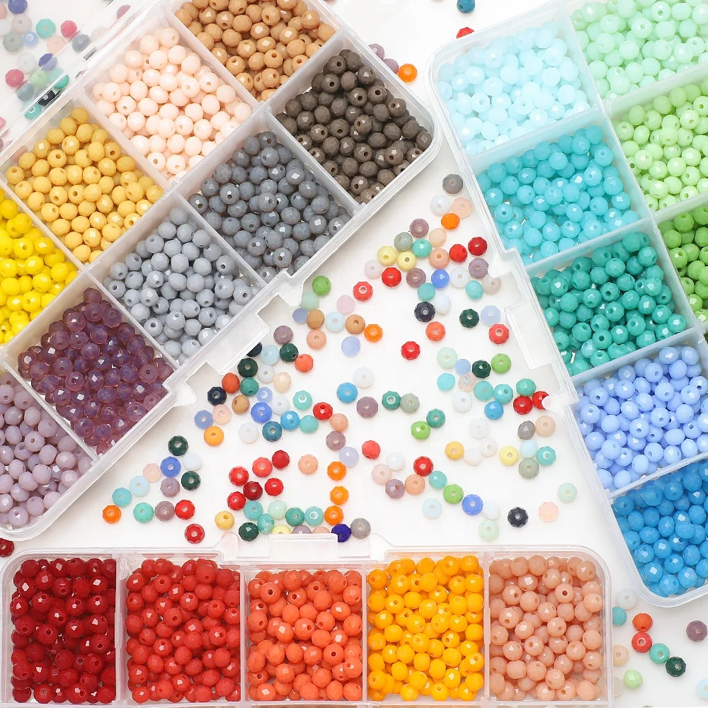 

4MM Faceted Flat Rondelle Glass Beads Losse Beads Box Set For Jewelry Making Fashion Charm Bracelet Pendant DIY Handmade Crafts