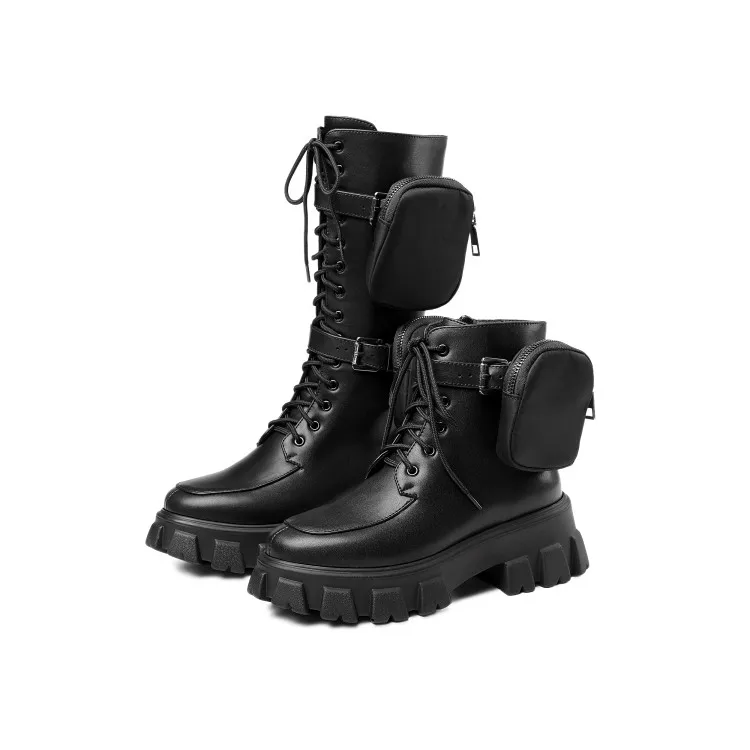 

Womens Zip Double Pocket Motorcycles Boots Fashionable Steel Toe Boot Genuine Leather Shoes