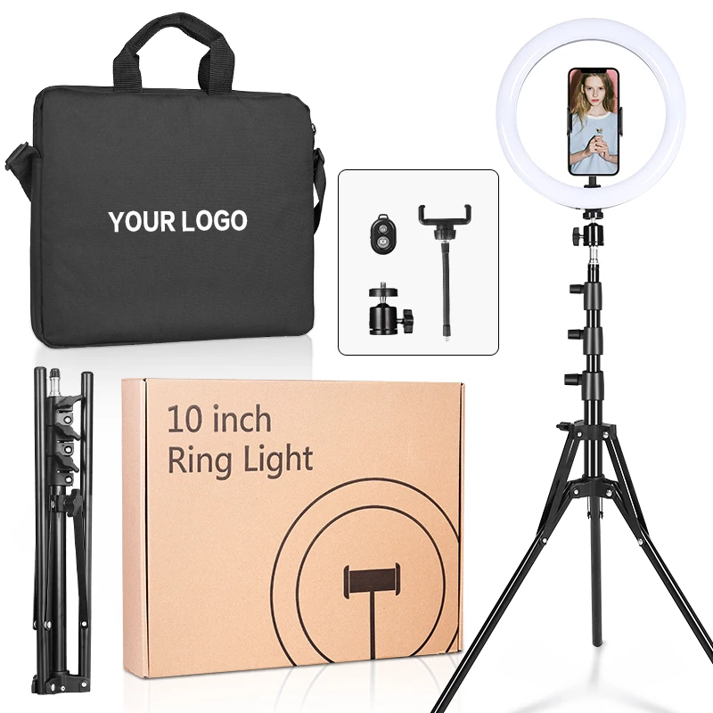 

New Package 10 Inch Ringlight Photography Selfie Ring Light Set With Tripod, Black