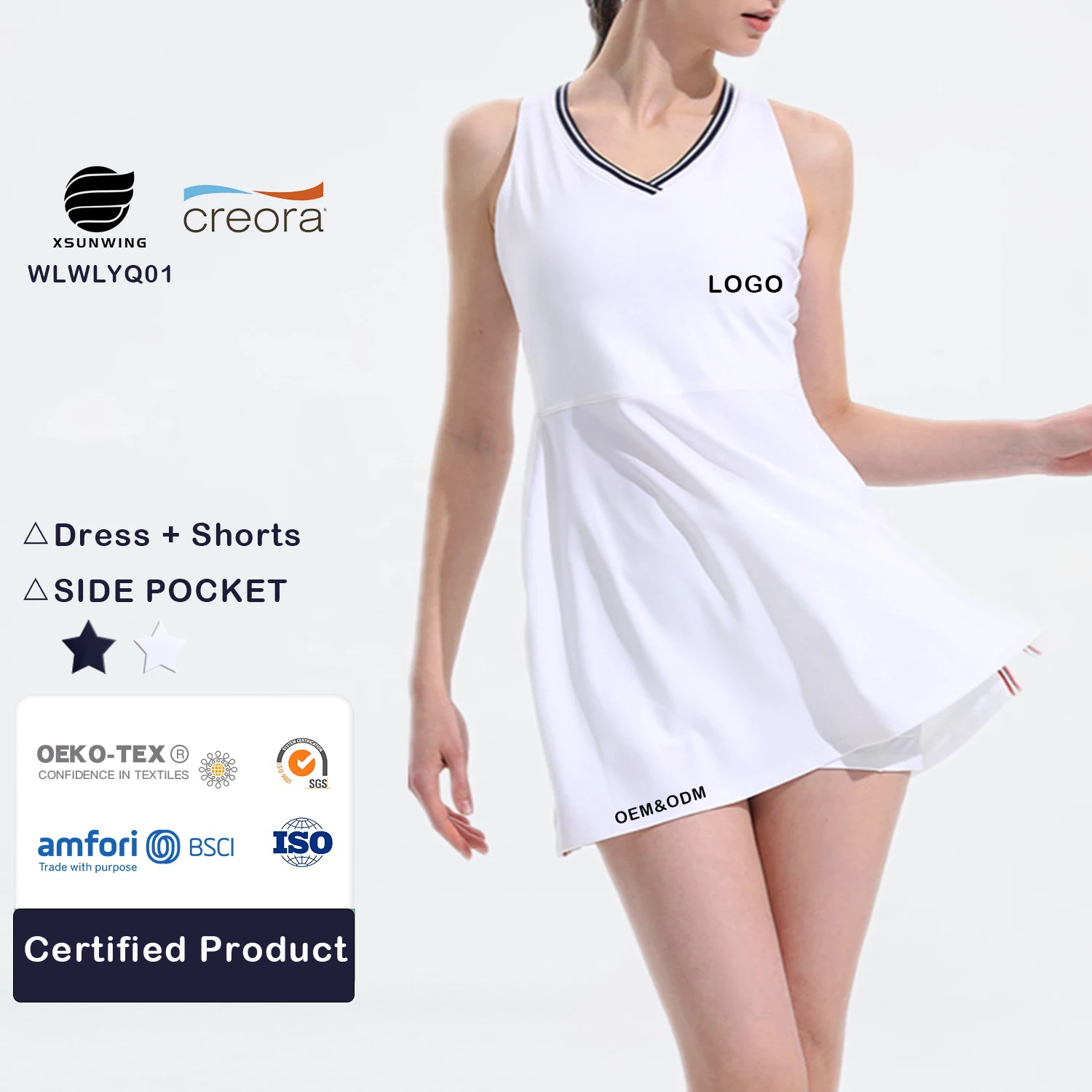 Xsunwing High Quality Outdoor One Piece Lightweight Racer Back Sleeveless Women Golf Tennis 2 in 1 Dress With Shorts WLWLYQ01