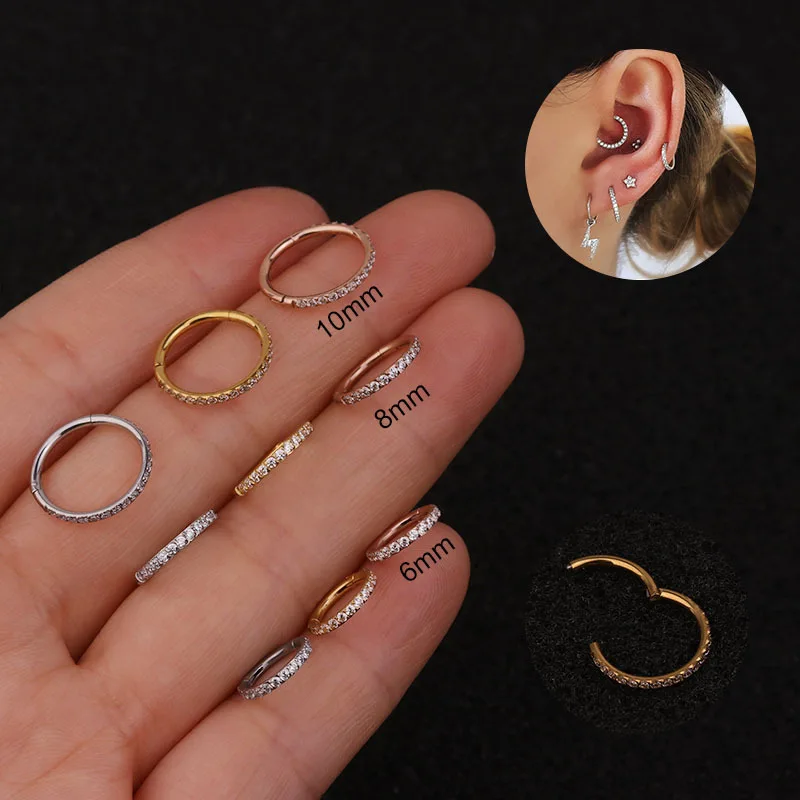 

HOVANCI 3 16G Zircon Nose Rings Hoop Earrings Hinged Ear Helix Bar Cartilage Tragus Stainless Steel Body Piercing Jewelry, Gold/silver/rose gold