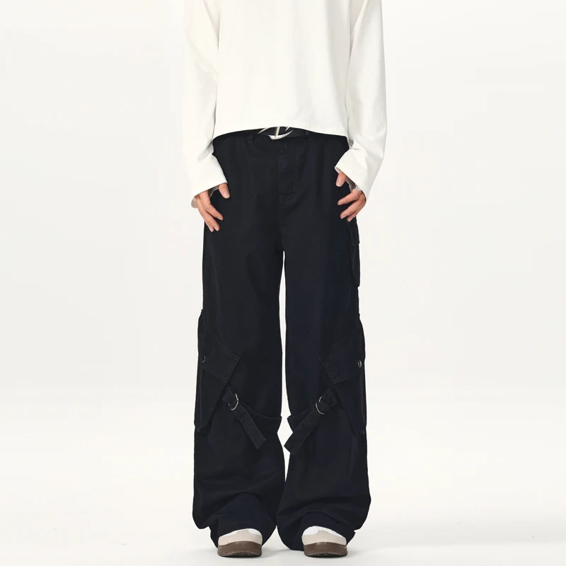 Autumn Winter Woolen Casual High Street Cargo Pants Comfortable Lightweight Long Embroidered Flat Colored Featuring Poches
