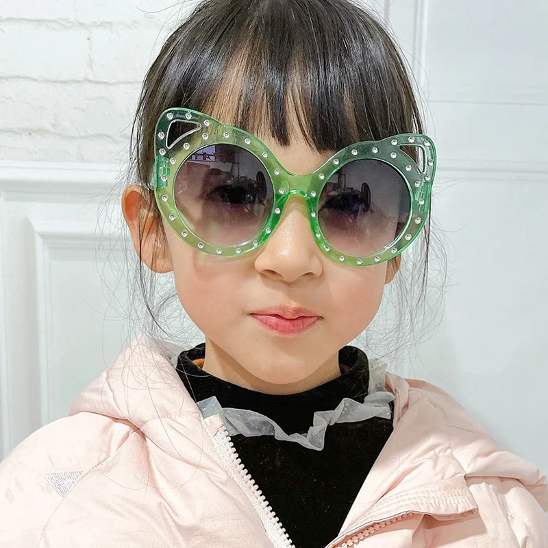 

LWS33870 Girls Boys Hollow Out Fox Ears Rhinestone Sun Glasses Cute Kids Diamond Colorful Frame Sunglasses