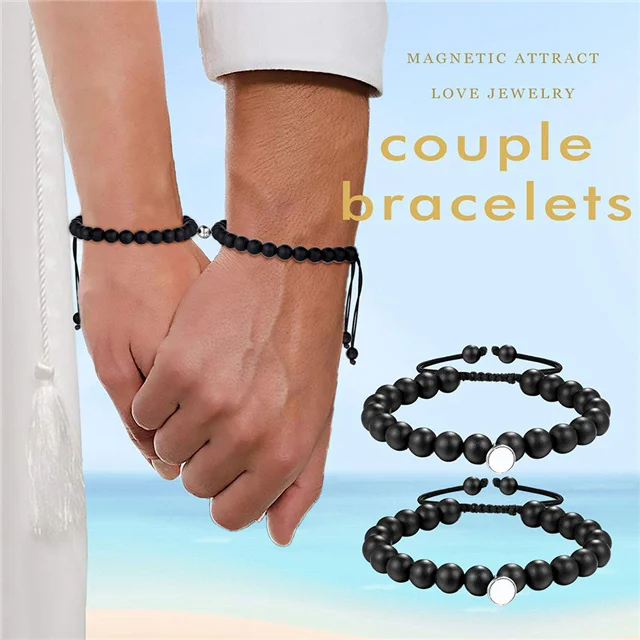 

Fashion 2pcs Couple Magnetic Attraction Matte Agate Natural Stone Friendship Bracelets