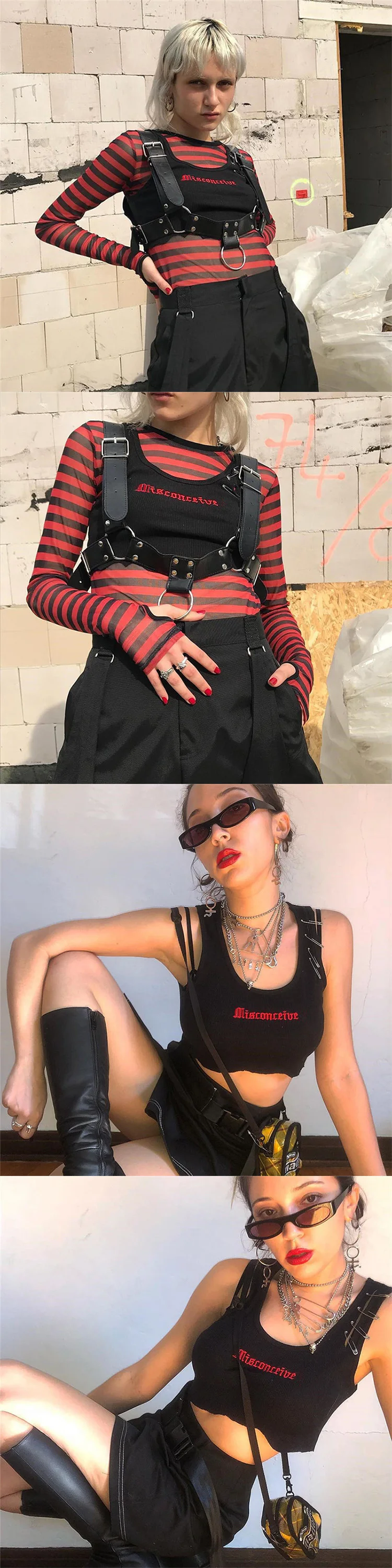 2020 Dropshipping Pin Embroidery Letter Black Crop Summer  Sexy Tops for Women Clubwear Gothic Punk Ripped Tank Tops