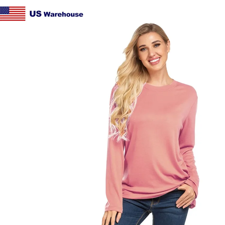 

Polyester Spandex USA STOCK Fast Dispatch fall tshirt long sleeve Loose O-neck 90s clothing womens shirt 2020 for ladies