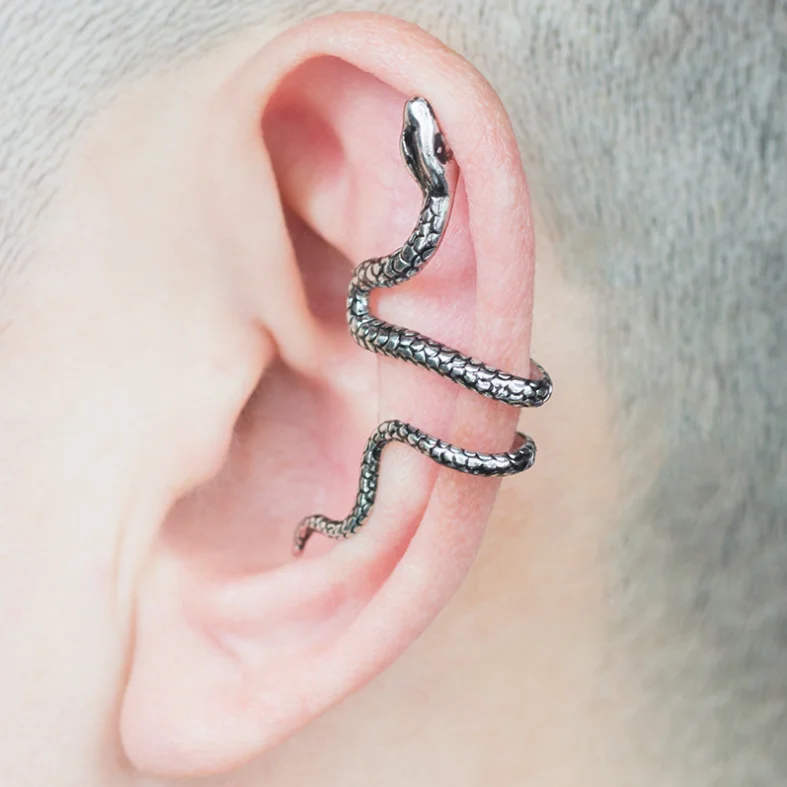 

Man Fashion Cool Unisex Hiphop Stainless Steel Snake Jewelry No Hole Gold Plated Party Woman Non Pierced Snake Earrings