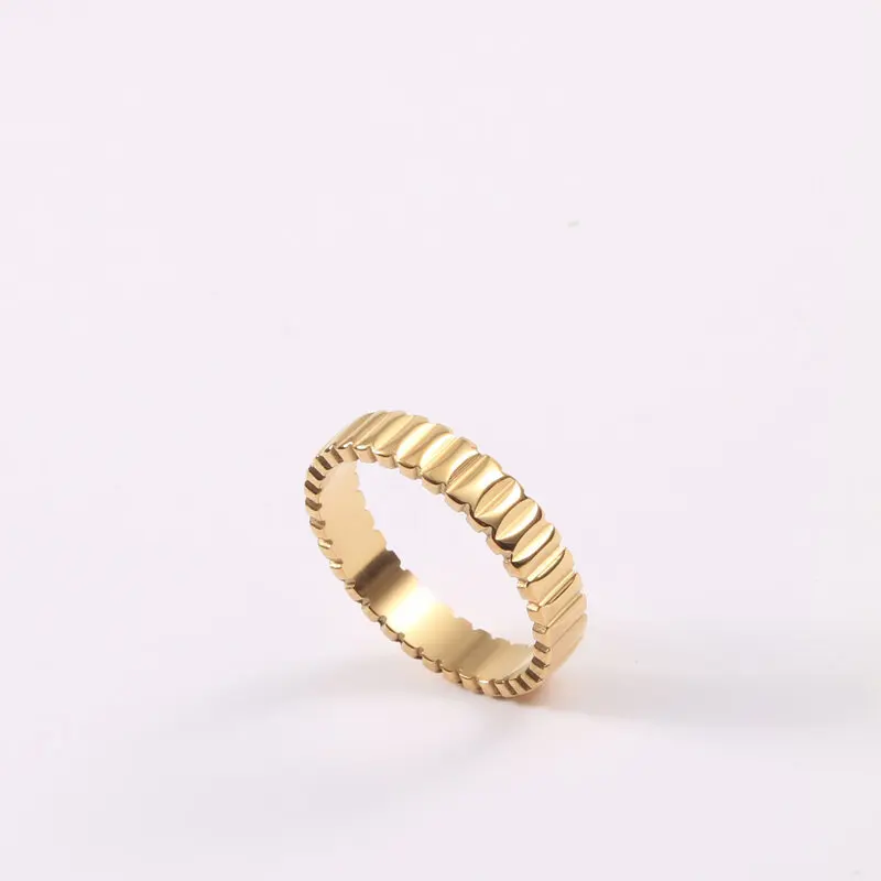 

Joolim Jewelry Wholesale 18K Gold Plated Stainless Steel Narrow Croissant Gear Shape Rings for Women