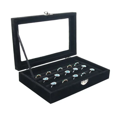 

2021 Portable Jewelry Box Ring Display Flannel Jewelry Storage Box Black Ring Box