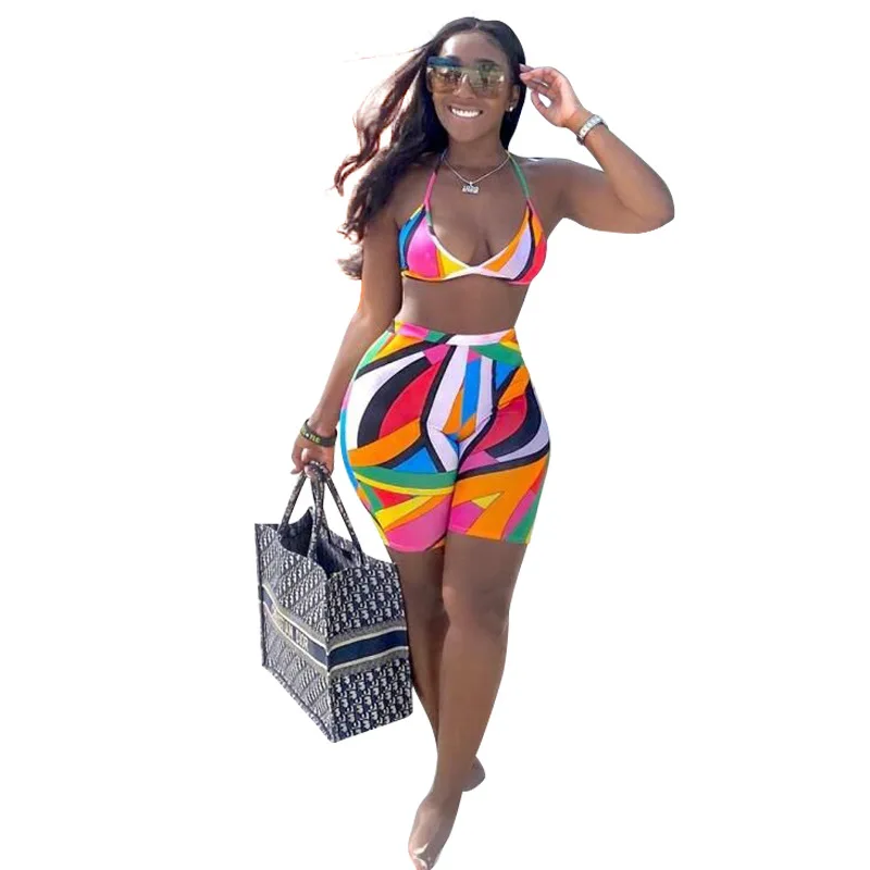 

2021 new European and American standard size sexy bikini two-piece shorts swimsuit yoga, Customized color