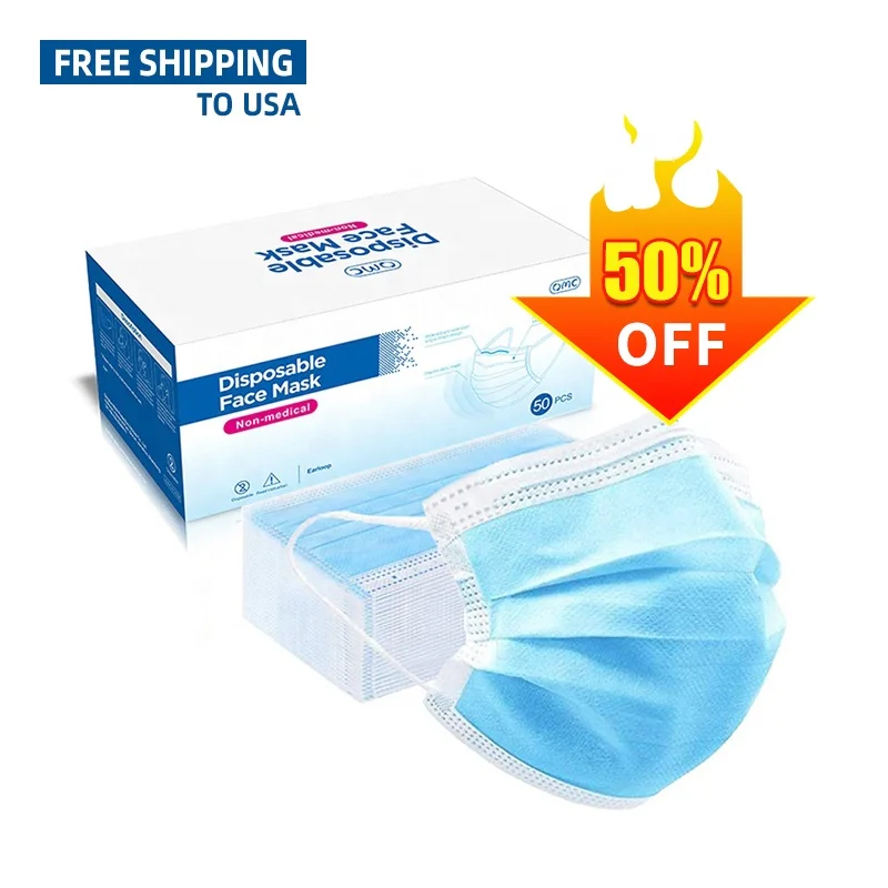 

Masker 3 ply Facemask OTG US Mask Fast Delivery Free Shipping Non Woven Disposable Face Mask, Blue