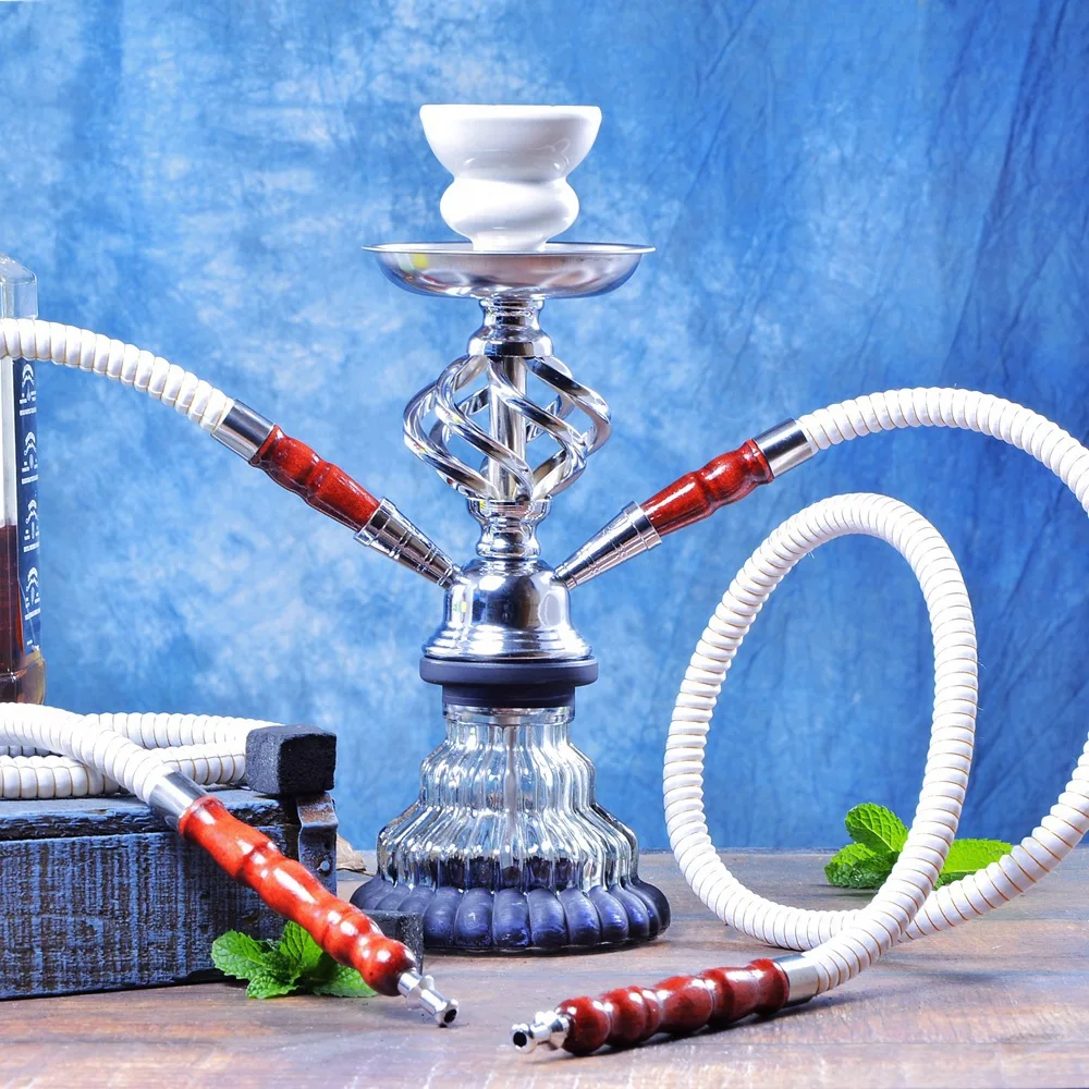 

Stimulation double hose shesha hookah glass medium 2 pipe hookah set portable, As picture