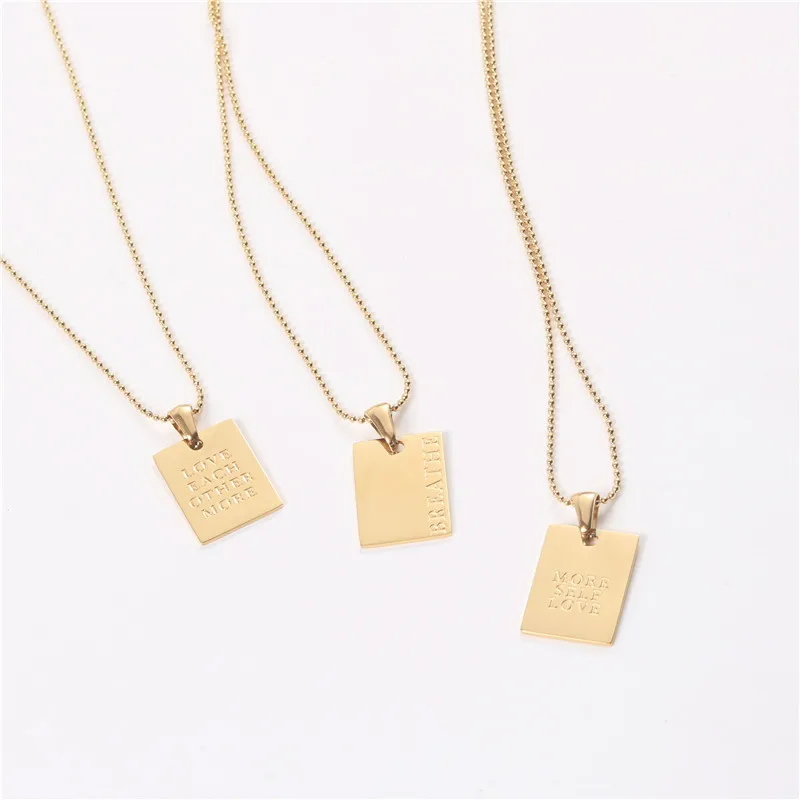 

Stainless Steel Customized Geometric Jewelry Engraved Symbols Word Quotes Message Inspired Rectangle Pendant Necklace