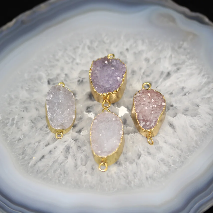 

AM-YGH169 Natural Color Druzy Connector, Small Freeform Druzy Connector,Druzy Agate Quartz Connector Druzy Link With Gold Plated, As picture