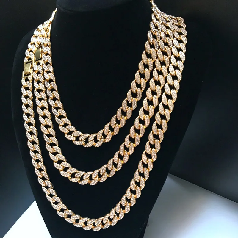 

18k Gold Finish Iced Out Hip Hop CZ Miami Cuban Chain Necklace Iced Out Diamond Thick Miami Cuban Link Chain Hip Hop Necklace