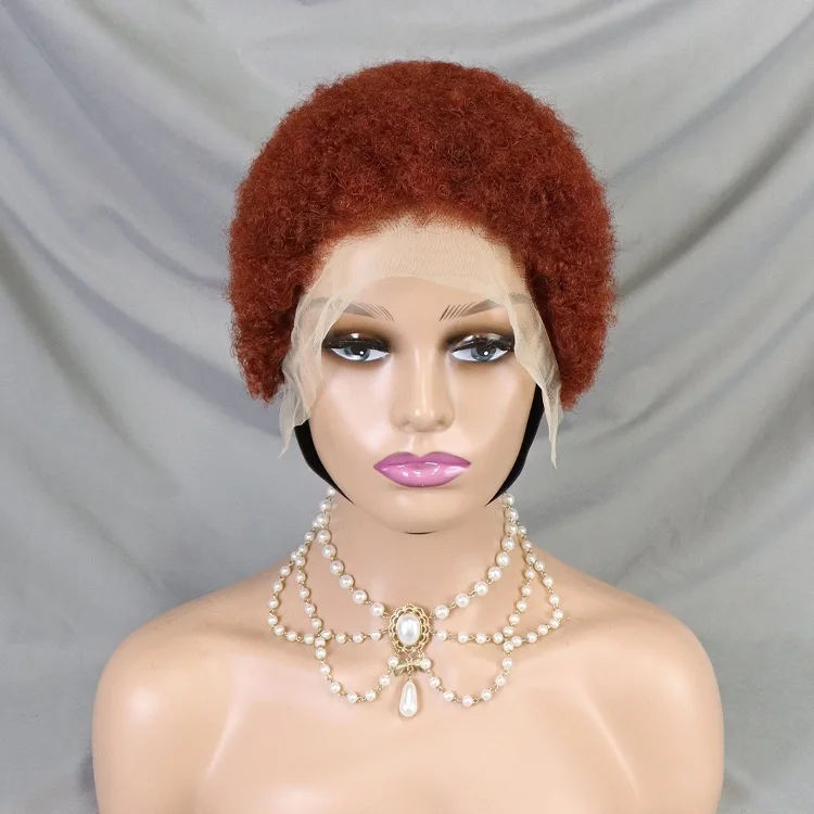 Factory Sale Human Hair Afro Kinky Pixie Wig Hot Selling #33 Colored 4 Inch Short Hair 13x4 Lace Frontal Pixie Wig