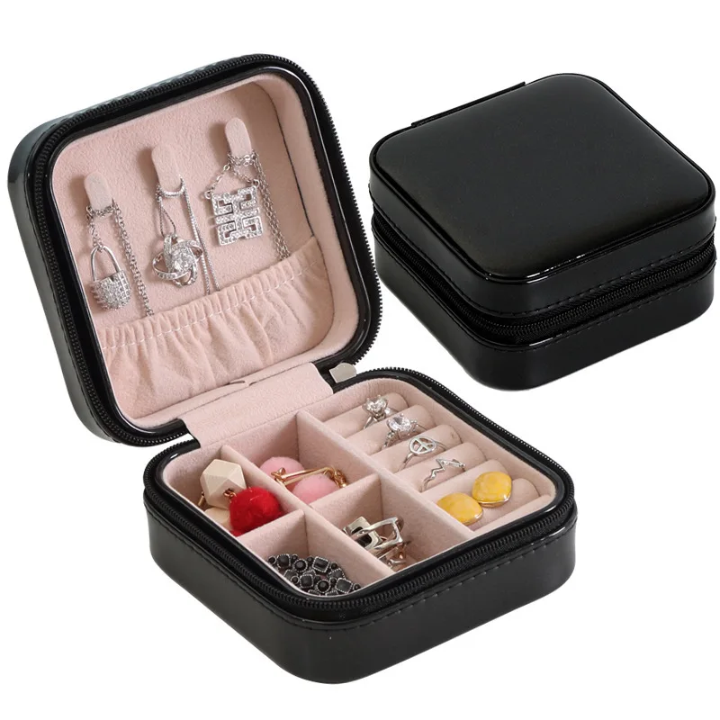 

Small Leather Jewelry Storage Box travel jewellery Cosmetic Cases with LOGO Custom Large Portable Travel jewellery organizer, 8 colors