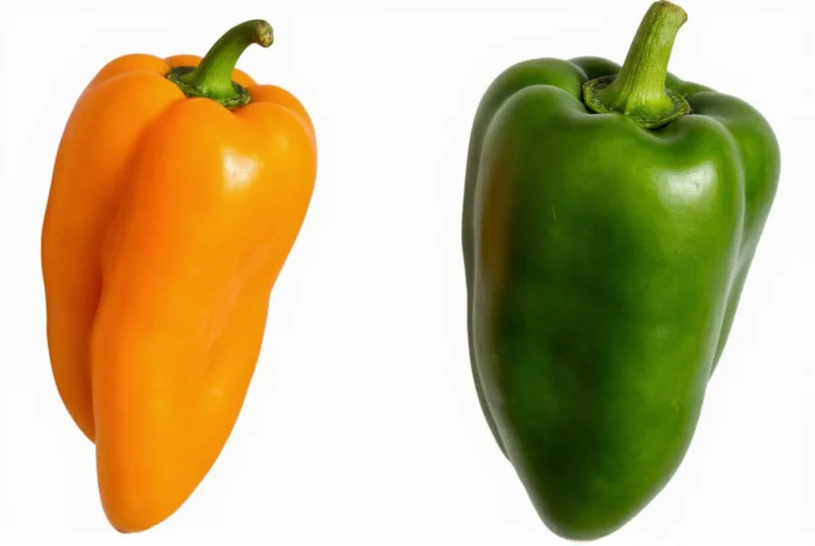 Side-by-side comparison of fresh Anaheim peppers and Poblano peppers showing their distinct shapes and colors