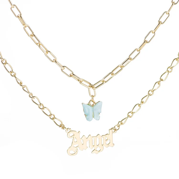

Wholsesale Jewelry jewerly set multi layer butterfly pendant short chain necklace