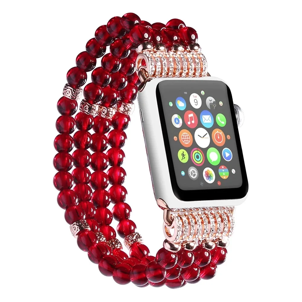 

Popular Pearl Strap for Apple Watch Band 44mm 40mm 38mm 42mm Multicolor Women Bracelet for iwatch series 6 5 4 3 SE Wristband, Black,gold,blue,red