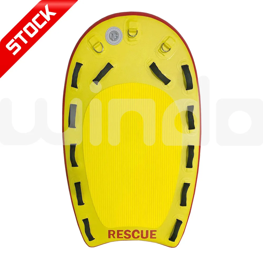 

STOCK  Yellow lightweight drop stitch fabric inflatable small short lifeguard rescue board sled for jet ski