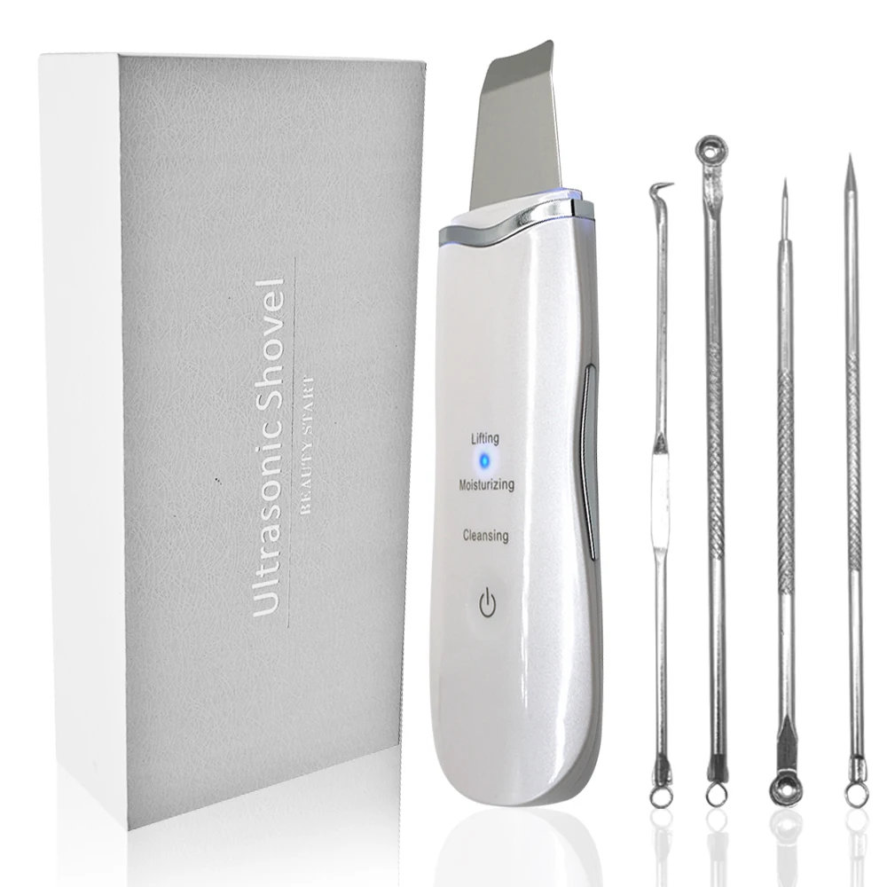 

Beauty personal care skin scrubber ultrasonic peeling with kit, White, black