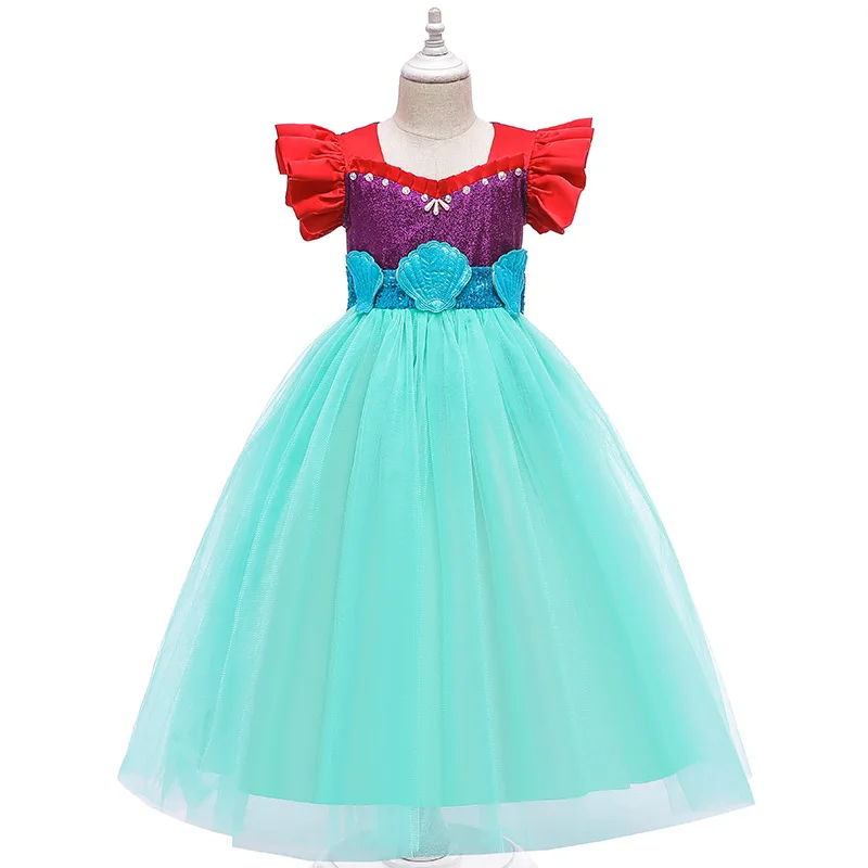 

Children's mermaid princess girls skirt little girls summer new cotton short-sleeved puff sleeve dress D0627 MRY002