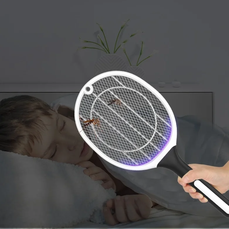 

2 in 1 Light Swatter Racket Killing Rechargeable Electric Mosquito Killer Lamp, White/black