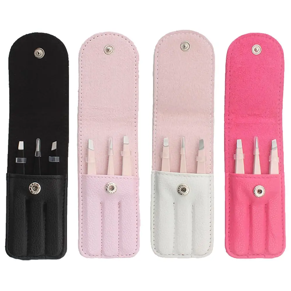 

3pcs Stainless Steel Hair Removal Kit with Bag Tweezers Makeup Tool Eyebrow Clip