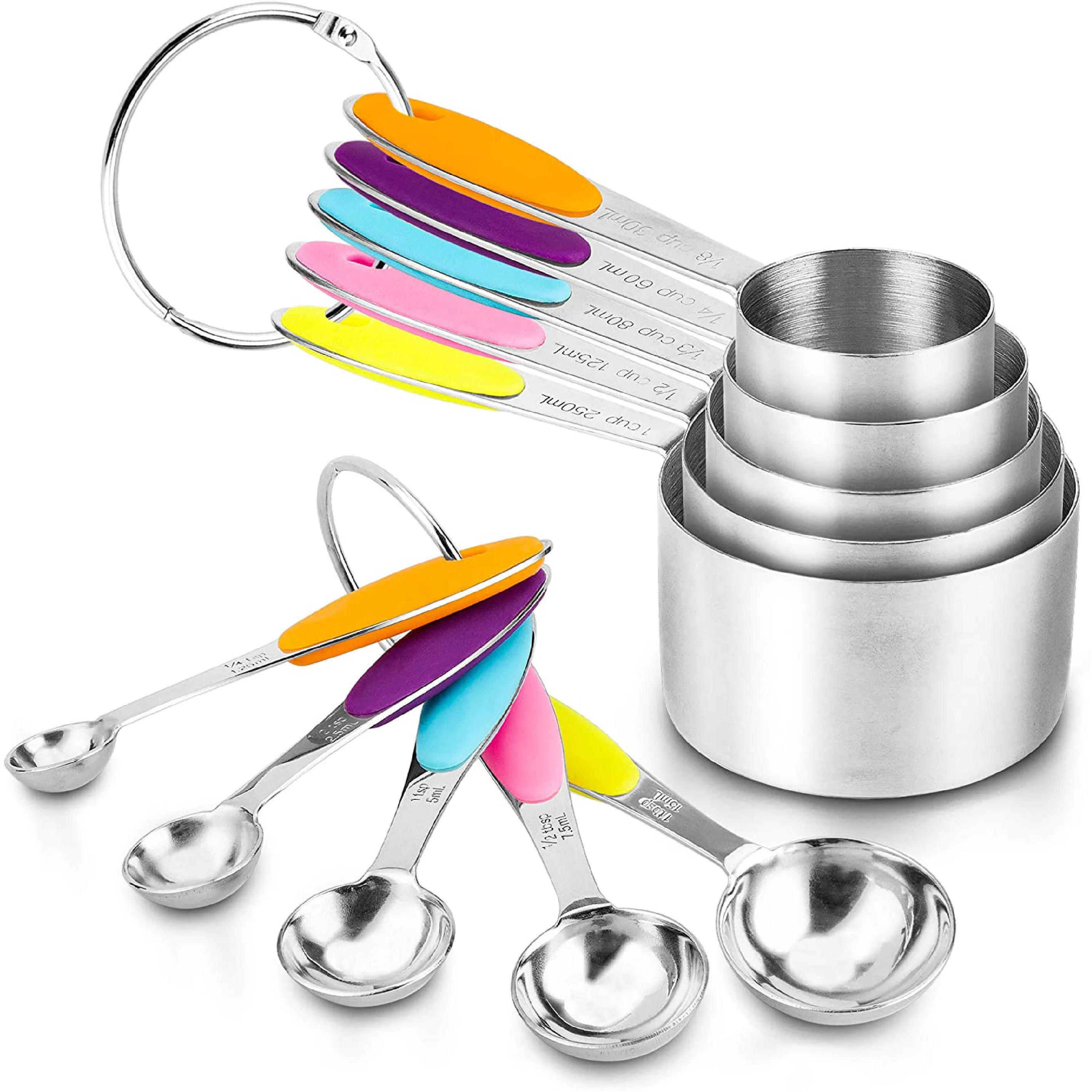 

Stainless Steel Measuring Cups and Spoons Set of 10 Piece Cooking Measuring Cups for Kitchen,Measurement Conversion, Customized