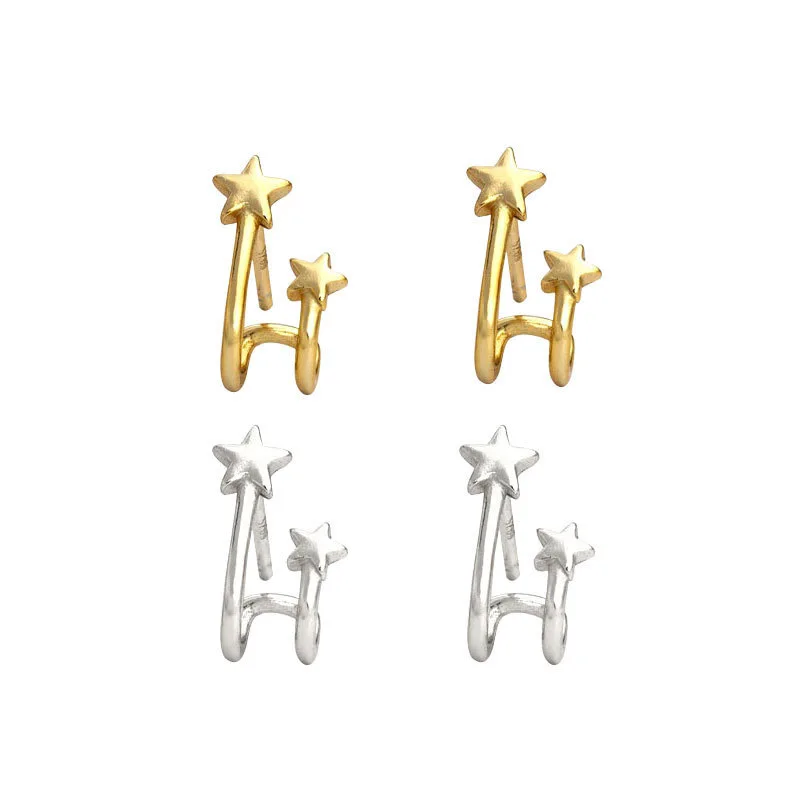 

Korean Style Fashion 925 Sterling Silver Two Layers Star Stud Earrings Sterling Silver Gold Plated Bending Star Earrings