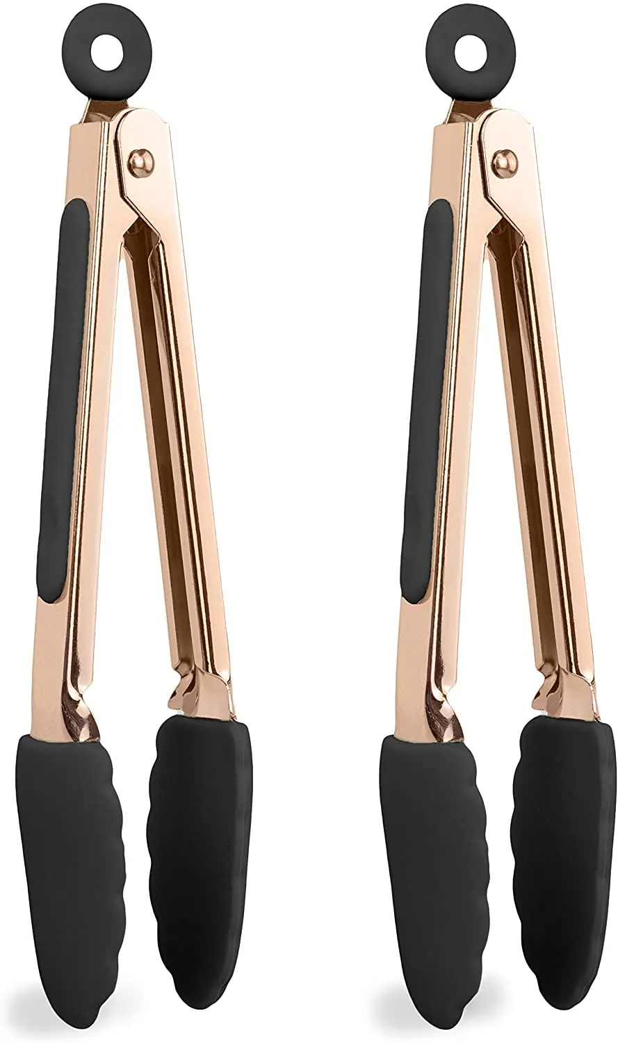 
7inch 2piece mini silicone tongs set with copper finished,food tongs,salad tongs 