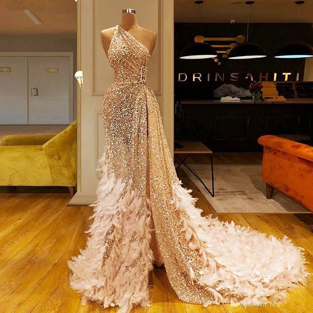 

ELPR0000676 Wholesale sparkly evening dress feather appliqued elegent evening dress for women, Customized