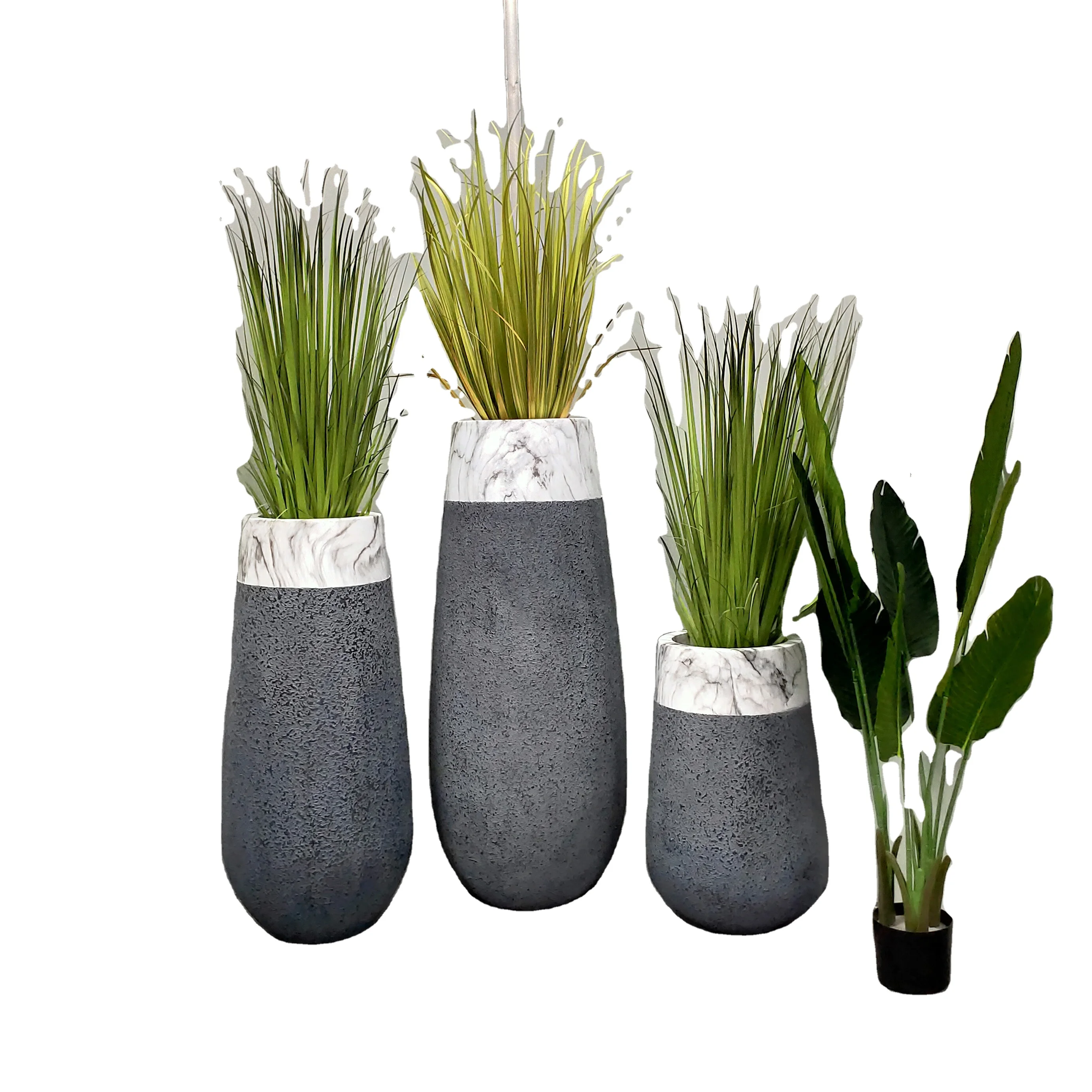 

Creative floor glass fiber vase round marble indoor outdoor flowerpot simulation flower home decoration and garden flowerpot