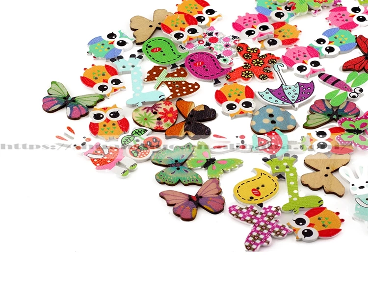 High Quality Various Cartoon Shape Wooden Buttons Diy