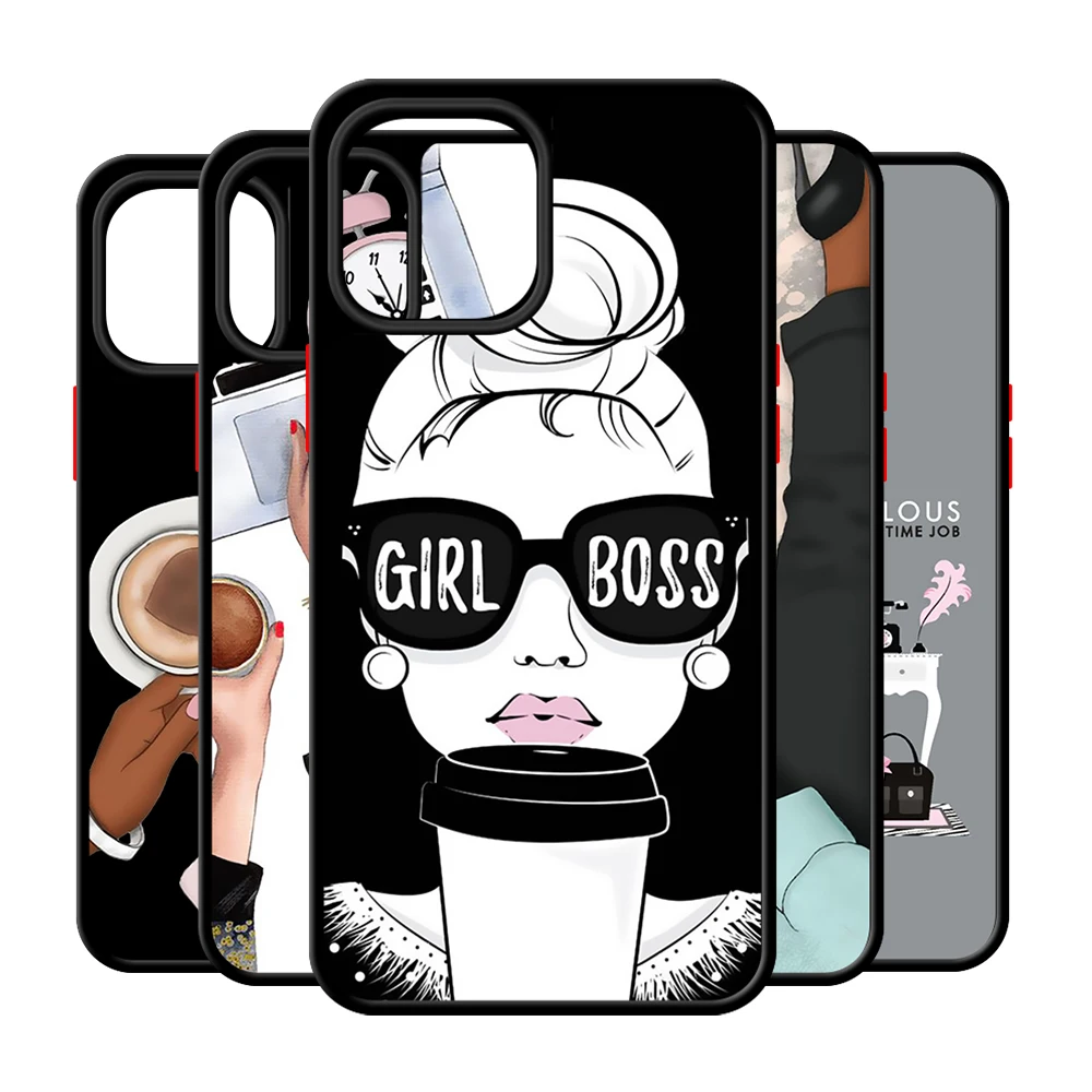 

Girl Boss Pink Women Printed Translucent Matte Plastic Shockproof Mobile Cover Phone Case for iPhone 11 , Cartoon Cases, Black & translucent