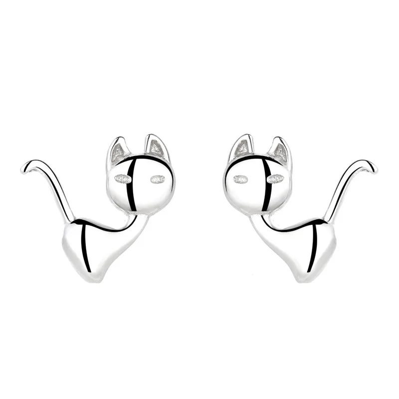 

Cute Animal Pet Jewelry High Polished S925 Kitten Earrings 925 Sterling Silver Cat Stud Earrings For Women Girls