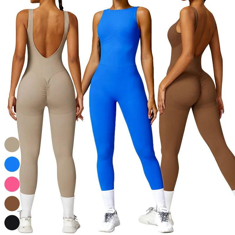 

Womens Rompers Custom Logo Jumpsuits Sleeveless Backless Gym Fitness Bodysuit Seamless One Piece Yoga Jumpsuit For Women