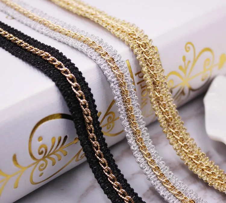 Deepeel BD451 1.5cm DIY Sewing Accessories Gold Chain Webbing Ethnic Style Embroidered Lace Trim For Garment