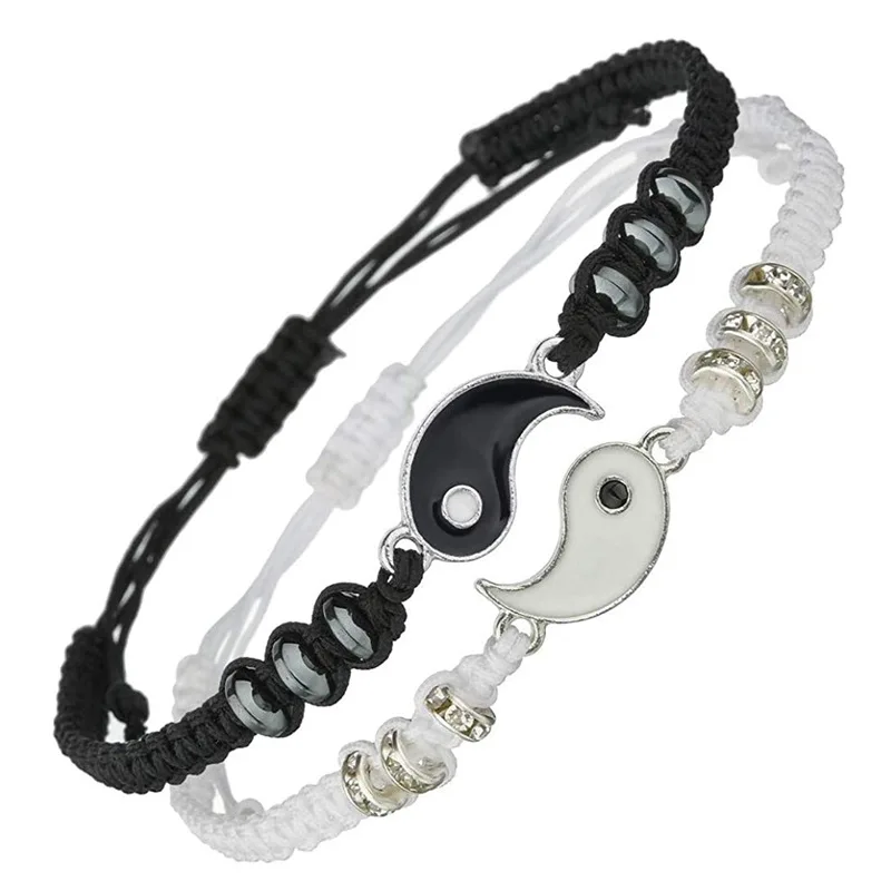 

Yin Yang Couple Friendship Bracelets Knit Handmade Tai Chi Charm Adjustable Rope Bracelets For Gifts