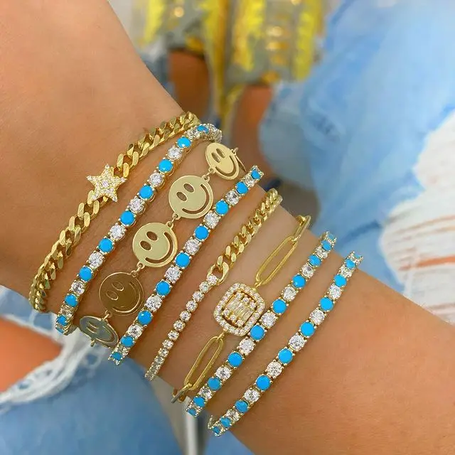 

2021 trendy ladies cute jewelry women smile face charm simple bangle bracelet wholesale 15+4cm, Gold