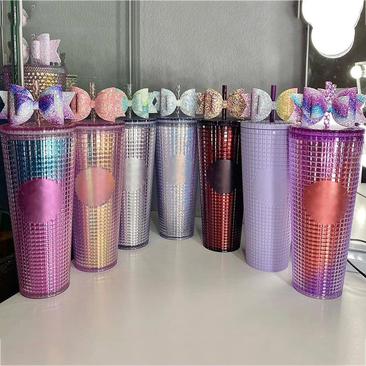 

2022 New Corn Grid Tumbler Patented BPA Free 24 oz Double Wall Customized Plastic Cup Shinny Grid Tumbler