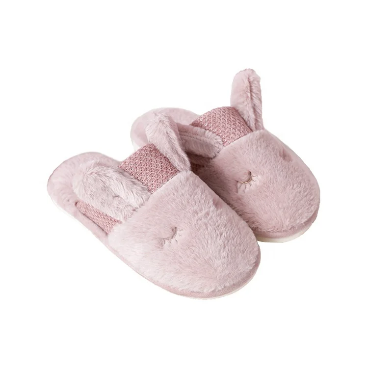 

2021 new parent-child children cartoon home floor rabbit fur non-slip thermal cotton indoor plush winter slippers indoor