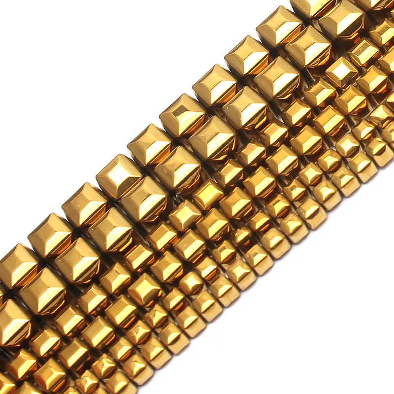 

High quality Natural Stone Beads Square Cube Gold Plated Hematite Beads For jewelry Making