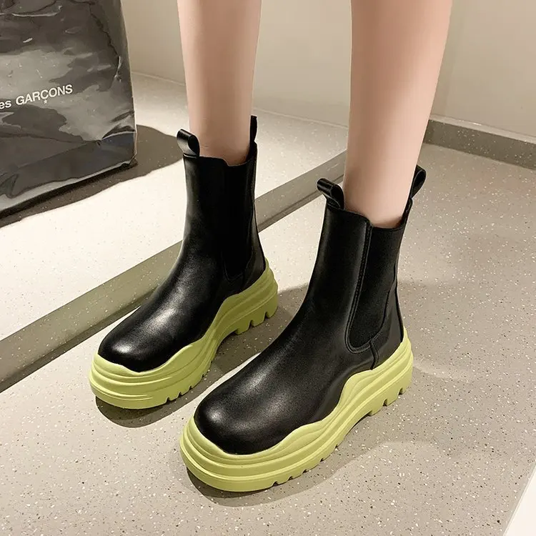 

Fashion Solid 2021 Thick Soled Waterproof Women Winter Leather Chelsea Boots Woman Chelsea Boot