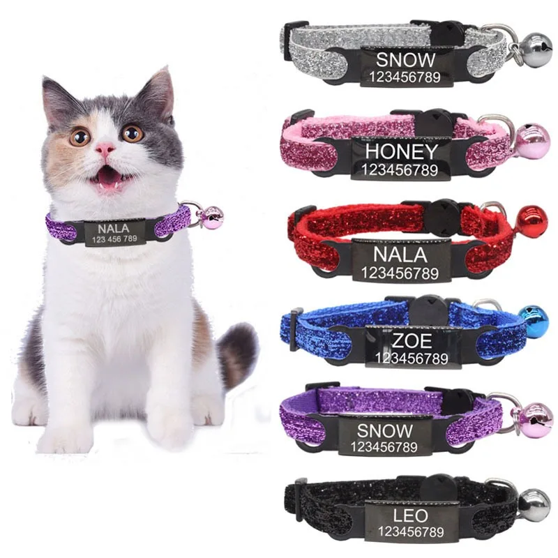 

Nylon Cat Collar Personalized Pet Collars Name ID Tag With Bell Adjustable Buckle Dog Collar Puppy Supplies Small Chihuahua, Red